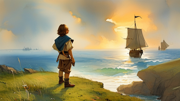 少年鲁滨逊眺望大海