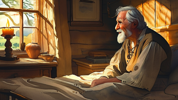 父亲在卧室与鲁滨逊谈话