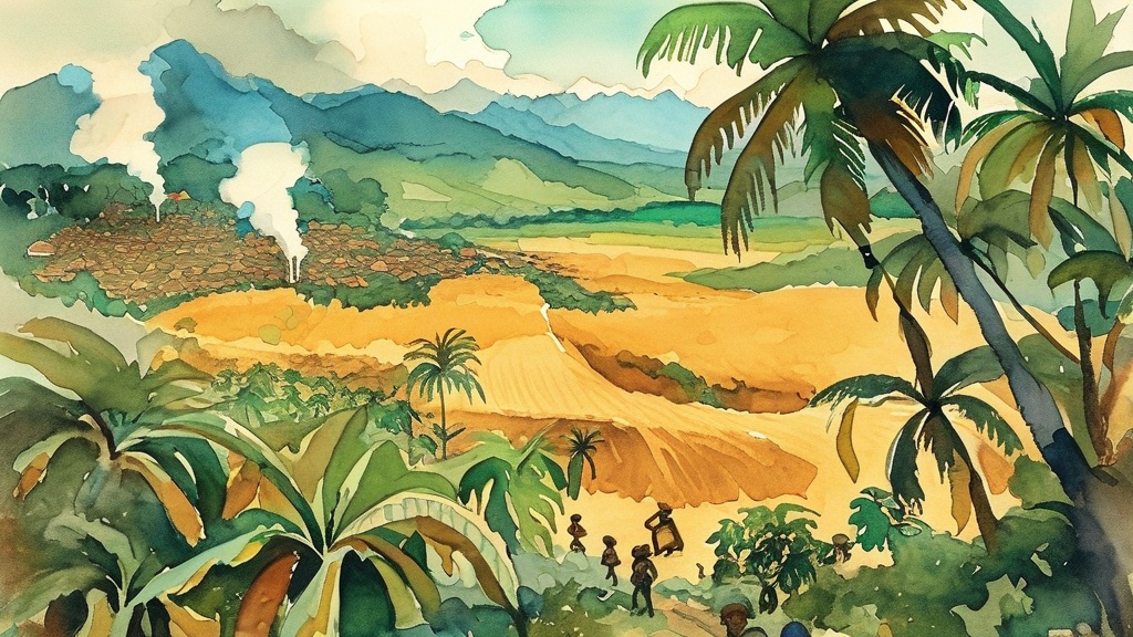 鲁滨逊到达巴西，看到广阔的甘蔗种植园，学会制糖，成为一名种植园主